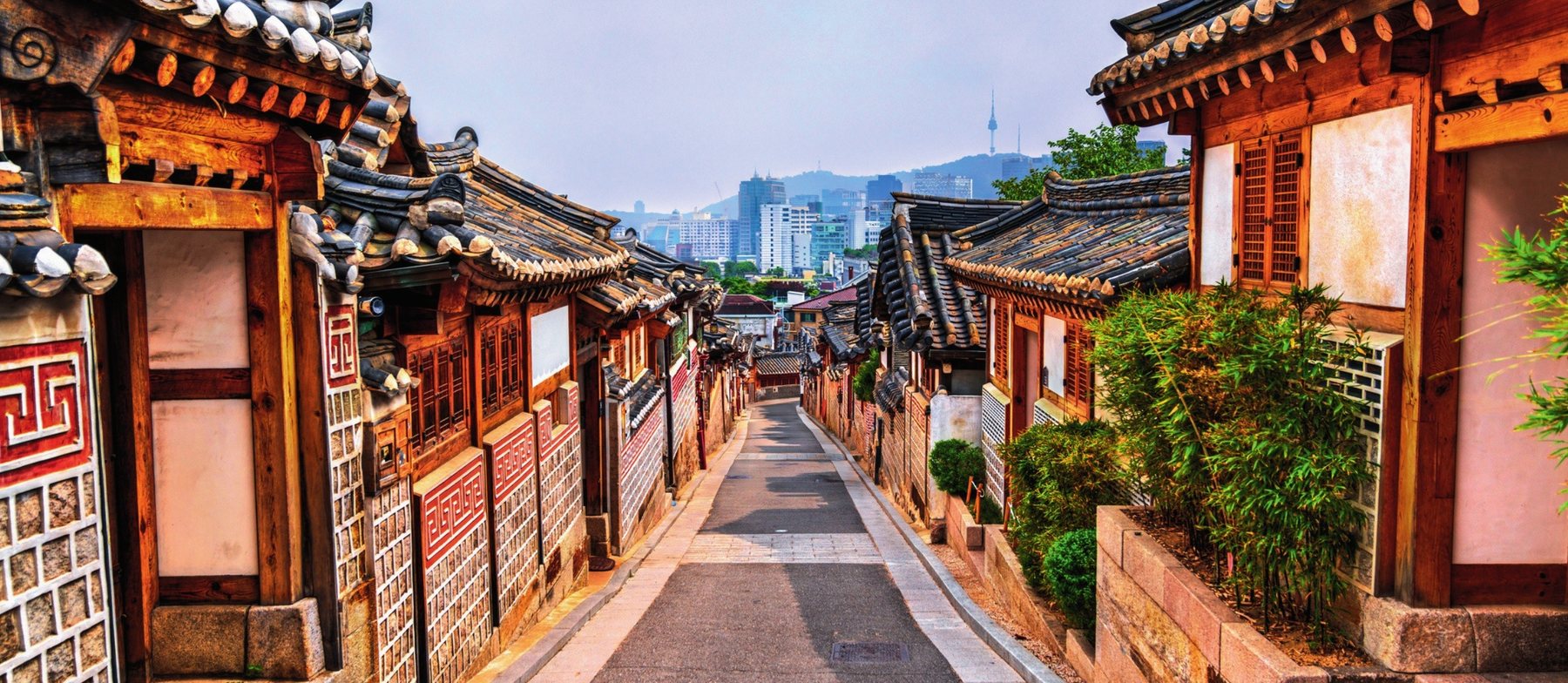 A street of traditional houses in Seoul, South Korea, from the World Youth Day flyer
